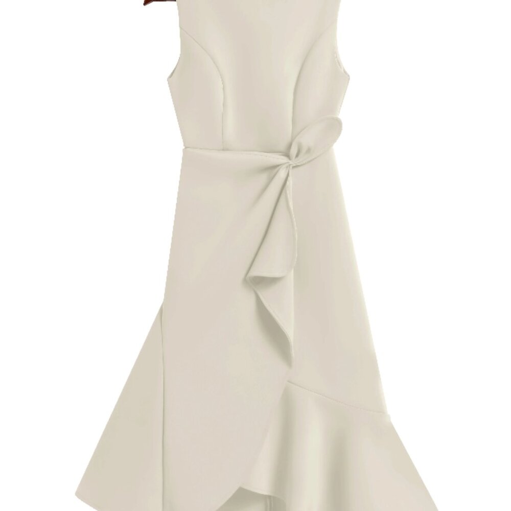 FEHAUTE NET Apricot White Sleeveless Midi Elegant Dress with Waist Twist, 8 - Picture 4 of 10